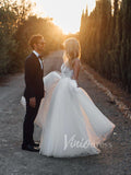 Simple V Neck Boho Wedding Dresses Backless Rustic Wedding Gowns VW1218-wedding dresses-Viniodress-Viniodress