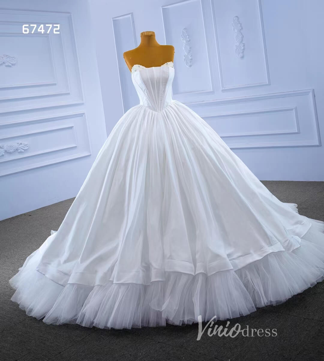 Simple White Ball Gown Wedding Dresses Strapless Corset Dress 67472-wedding dresses-Viniodress-Viniodress