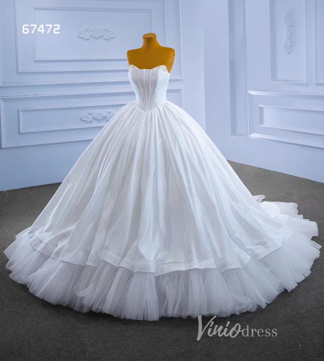 Simple White Ball Gown Wedding Dresses Strapless Corset Dress 67472-wedding dresses-Viniodress-Viniodress