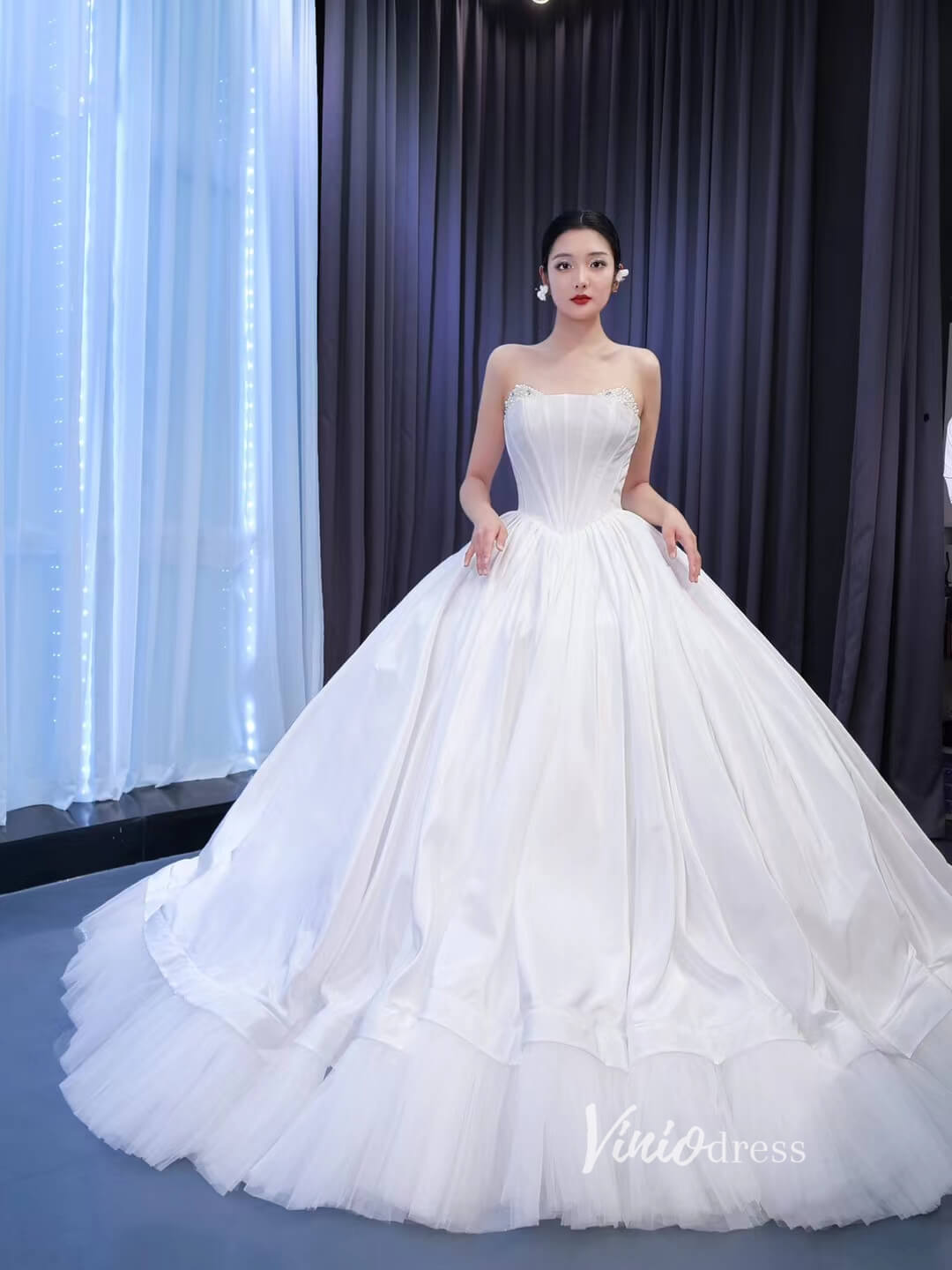 Simple White Ball Gown Wedding Dresses Strapless Corset Dress 67472-wedding dresses-Viniodress-Ivory-Custom Size-Viniodress