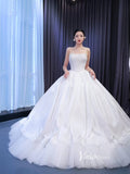 Simple White Ball Gown Wedding Dresses Strapless Corset Dress 67472