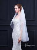 Simple White Fingertip Length Bridal Veil with Blusher Viniodress TS18022
