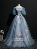 Slate Blue Long Prom Dresses Off the Shoulder Princess Dress FD1042