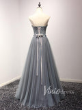 Slate Grey Strapless Floral Prom Dresses Long FD1519-prom dresses-Viniodress-Viniodress