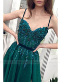 Spaghetti Strap Beaded Emerald Green Prom Dresses with Slit FD1628-prom dresses-Viniodress-Viniodress