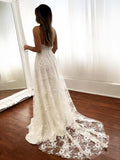 Spaghetti Strap Bohemian Lace Beach Wedding Dresses with Slit VW1467-wedding dresses-Viniodress-Viniodress