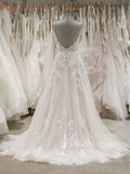 Spaghetti Strap Champagne Beach Wedding Dresses Beaded VW1236-wedding dresses-Viniodress-Viniodress