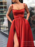 Spaghetti Strap Crimson Red Prom Dresses with Pockets FD1551D-prom dresses-Viniodress-Viniodress