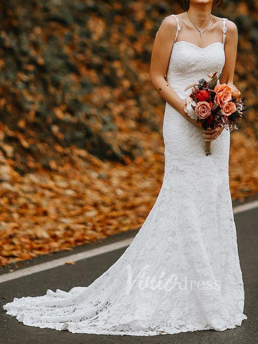 Spaghetti Strap Lace Boho Wedding Dresses Mermaid VW1197-wedding dresses-Viniodress-Viniodress