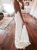 Spaghetti Strap Lace Boho Wedding Dresses with Slit VW1228-wedding dresses-Viniodress-Viniodress