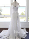Spaghetti Strap Lace&Chiffon Bohemian Wedding Dresses with Slit VW1220