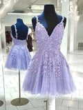 Spaghetti Strap Lavender Lace Homecoming Dresses SD1177V
