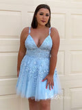 Spaghetti Strap Lavender Lace Homecoming Dresses SD1177V-homecoming dresses-Viniodress-Light Blue-Custom Size-Viniodress