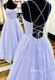 Spaghetti Strap Lavender Lace Prom Dress Long with Pockets FD2653-prom dresses-Viniodress-Viniodress