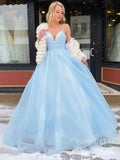 Spaghetti Strap Light Blue Lace Prom Dresses Lace Up Back Prom Gown FD2147