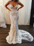 Spaghetti Strap Mermaid Lace Wedding Dresses VW1178-wedding dresses-Viniodress-Nude-Custom Size-Viniodress
