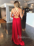 Spaghetti Strap Red Prom Dresses V Neck Long Formal Dress FD1581-prom dresses-Viniodress-Viniodress