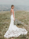 Spaghetti Strap Rustic Lace Bohemian Wedding Dresses See Through Bodice VW1440-wedding dresses-Viniodress-Viniodress