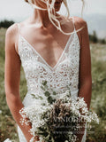 Spaghetti Strap Rustic Lace Bohemian Wedding Dresses See Through Bodice VW1440-wedding dresses-Viniodress-Viniodress