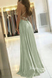 Spaghetti Strap Sage Green Satin Prom Dresses with Slit FD2706B-prom dresses-Viniodress-Viniodress