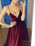 Spaghetti Strap Sexy Burgundy Velvet Prom Dresses V-neck Formal Dress FD2079-prom dresses-Viniodress-Viniodress