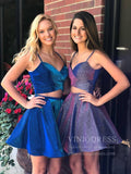 Spaghetti Strap Shimmering Blue Homecoming Dress A-line Short Party Dress SD1245