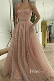 Spaghetti Strap Starry Prom Dresses with Pockets FD2659B-prom dresses-Viniodress-Blush Pink-Custom Size-Viniodress