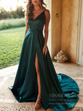 Spaghetti Strap Teal Green Prom Dresses with Long Train FD1708