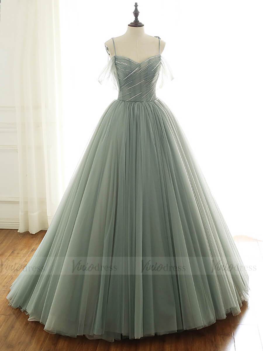 Spaghetti Strap Tulle Long Prom Dresses Ball Gown FD1662-prom dresses-Viniodress-As Picture-Custom Size-Viniodress