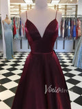 Spaghetti Strap V Neck Simple Prom Dresses Burgundy FD1408-prom dresses-Viniodress-Viniodress