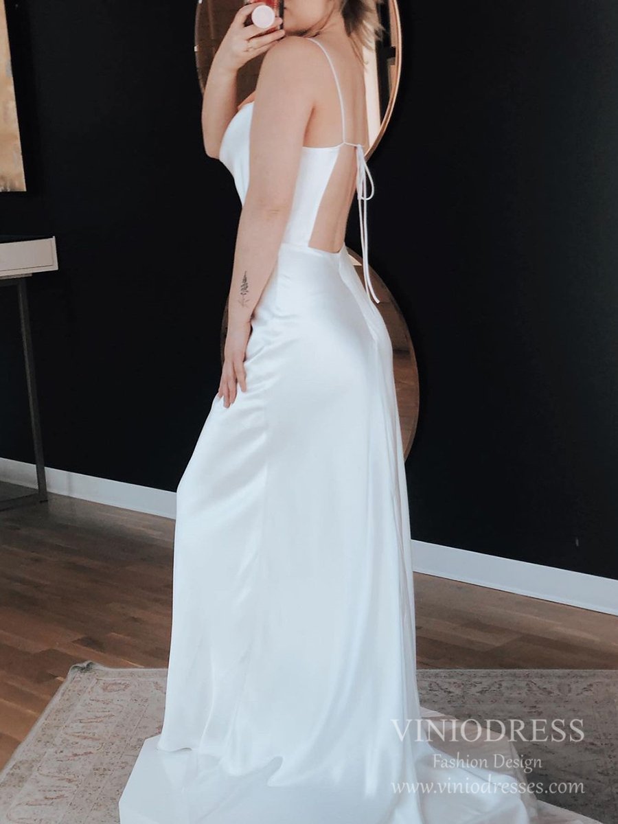 Spaghetti Straple Sheath Satin Wedding Dresses Open Back VW1824-wedding dresses-Viniodress-Viniodress