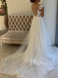 Sparkling Beach Wedding Dresses with 3D Floral Bodice VW1262-wedding dresses-Viniodress-Viniodress