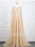 Sparkling Gold Beaded Prom Dresses with Cape Vintage Evening Dress FD1426