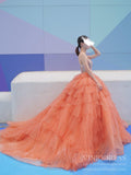 Sparkly Beaded Peach Sweet 15 Dresses Tiered Skirt Quinceanera Dress viniodress-Quinceanera Dresses-Viniodress-Viniodress