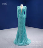 Sparkly Beaded Turquoise Prom Dresses with Detachable Overskirt 67325 viniodress-prom dresses-Viniodress-Viniodress