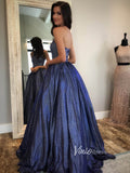 Sparkly Blue Halter Long Prom Dress with Pockets FD2534B-prom dresses-Viniodress-Viniodress