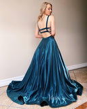 Sparkly Blue Prom Dresses with Pockets Square Neck Formal Dress FD1761-prom dresses-Viniodress-Viniodress