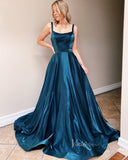 Sparkly Blue Prom Dresses with Pockets Square Neck Formal Dress FD1761