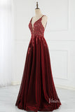 Sparkly Burgundy A-line Prom Dresses Spaghetti Strap Evening Dress FD2798-prom dresses-Viniodress-Viniodress