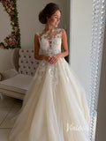 Sparkly Champagne Tulle Wedding Dresses A-line VW2105-wedding dresses-Viniodress-Viniodress