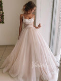 Sparkly Champagne Tulle Wedding Dresses Spaghetti Strap Wedding Gowns VW1255