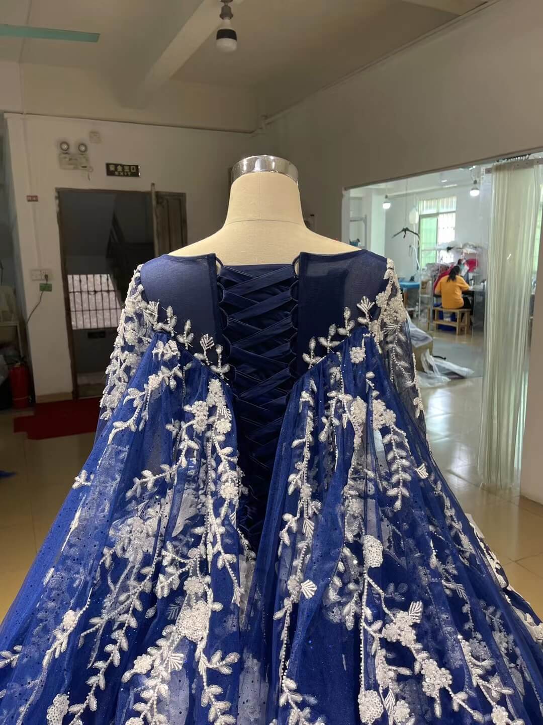 Sparkly Dark Blue Ball Gowns with Cape Debutante Princess Dresses 222228-Quinceanera Dresses 2025 -Viniodress-Blue-Custom Size-