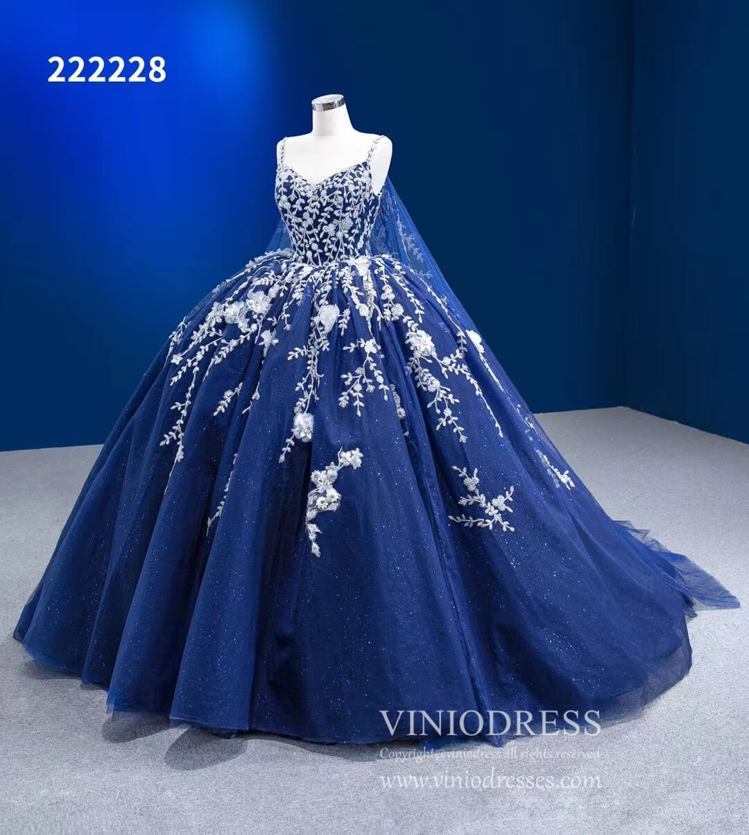 Sparkly Dark Blue Ball Gowns with Cape Debutante Princess Dresses 222228-Quinceanera Dresses 2025 -Viniodress-Blue-Custom Size-
