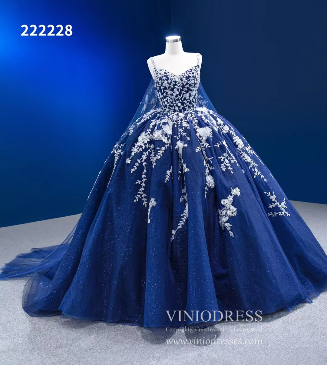 Sparkly Dark Blue Ball Gowns with Cape Debutante Princess Dresses 222228-Quinceanera Dresses 2025 -Viniodress-Blue-Custom Size-