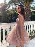 Sparkly Dusty Rose Tulle Homecoming Dresses with Long Sleeves SD1246