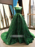 Sparkly Emerald Green Lace Prom Dresses Burgundy Formal Dress FD1157 viniodress