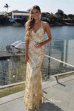 Sparkly Gold Sequin Mermaid Prom Dresses Spaghetti Strap FD1683-prom dresses-Viniodress-Viniodress