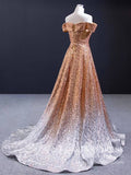 Sparkly Gold Silver Ombre Sequin Long Prom Dresses Off the Shoulder FD1771-prom dresses-Viniodress-Viniodress