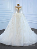 Sparkly High Neck Ball Gown Wedding Dresses with Sleeves 67226