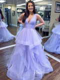 Sparkly Lavender Ruffle Prom Dresses Sequin Tulle Junior Prom Gown FD1401B